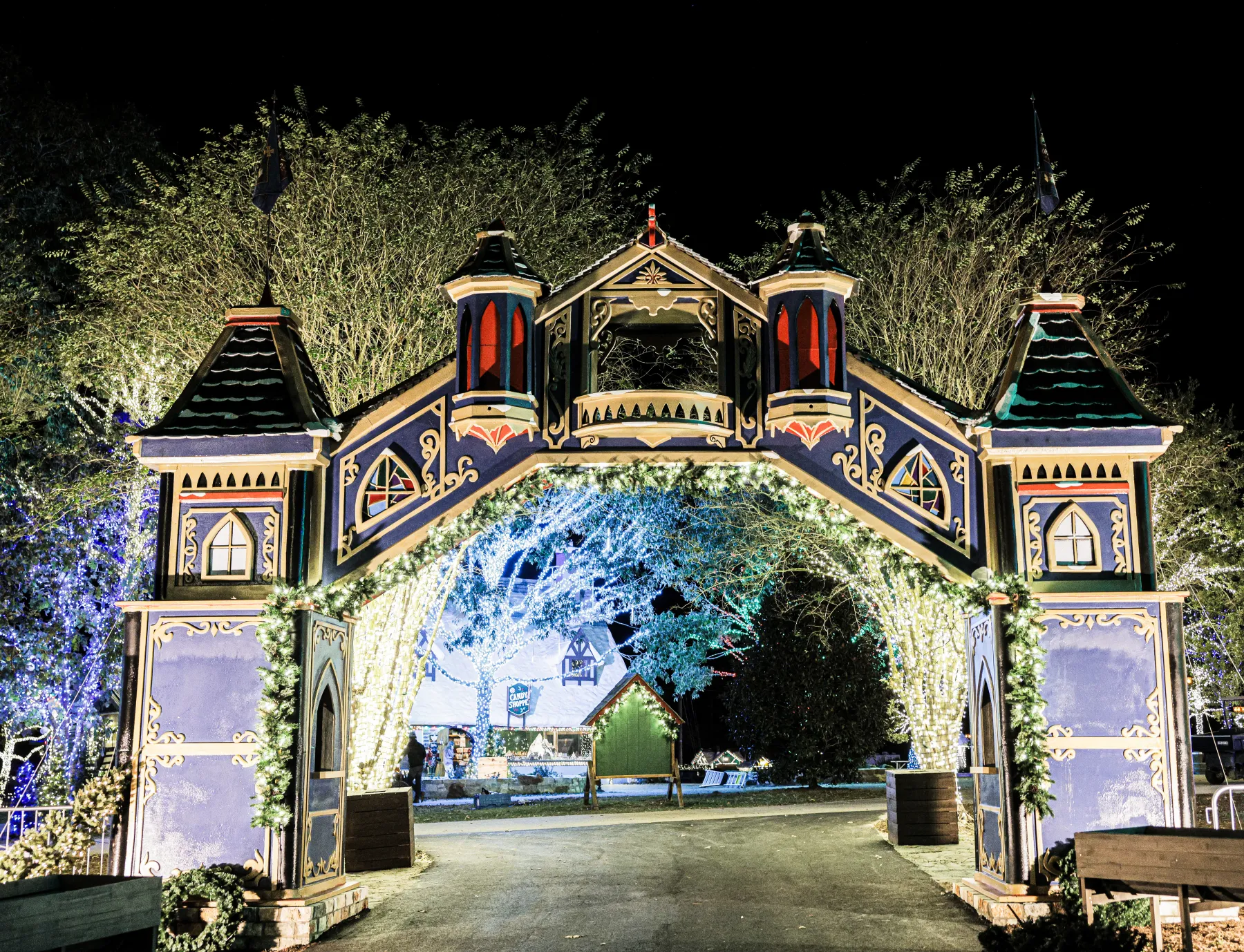 Professional commercial holiday lighting for a business campus