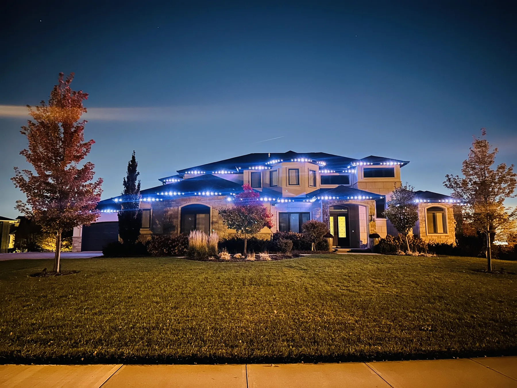Permanent LED lighting on a Texas home controlled by a mobile app