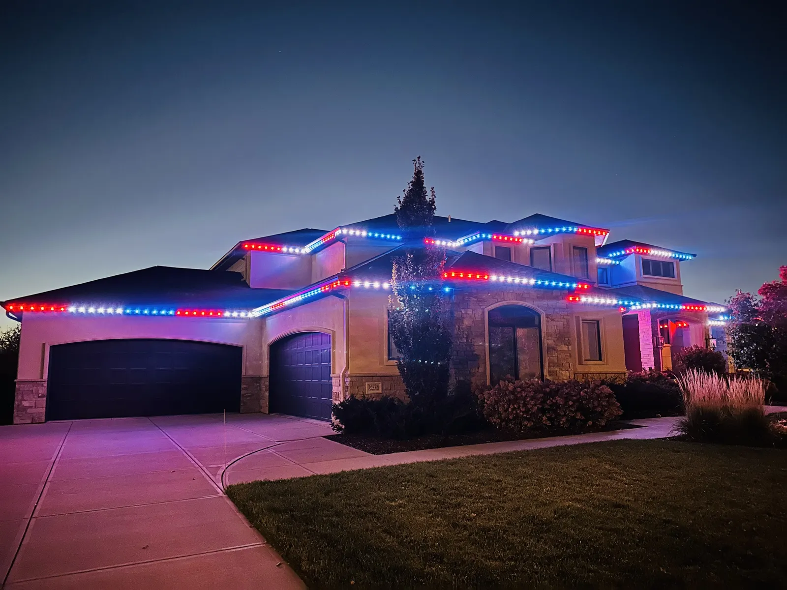 Permanent LED lighting on a Texas residence