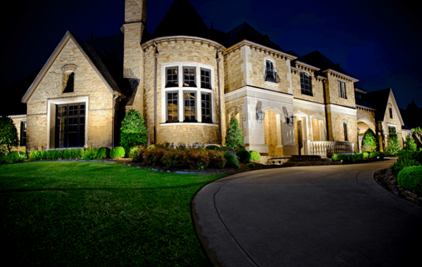 professional landscape lights on a home in texas