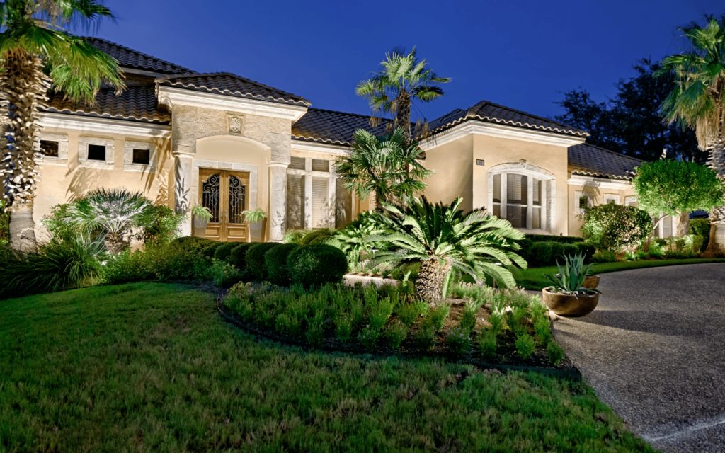 outdoor landscape lighting on texas home