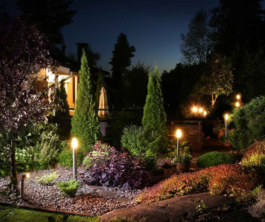 Outdoor lighting in a garden in fall